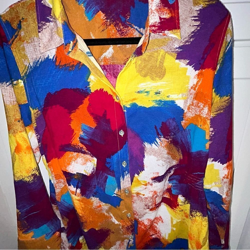 Soft Surroundings Long Sleeve Smocked Elastic Side Button Front Shirt Top - Picture 5 of 8